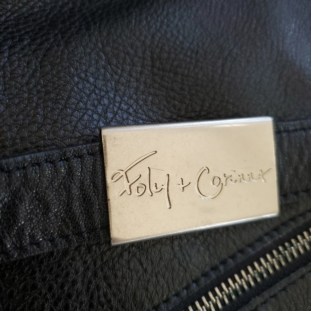 Foley + Corrina Mid City Black Leather Foldover Tote Bag Crossbody